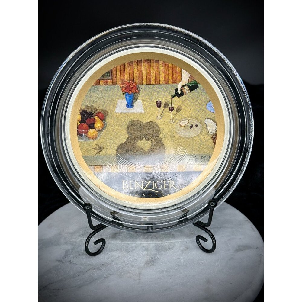 Benziger Imagery decorative glass plate featuring an intimate "shadows" couple